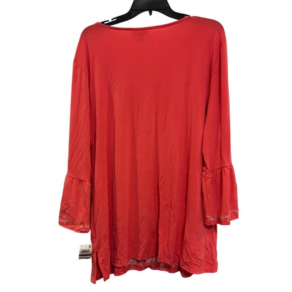 JM Collection Womens XXL Red Embroidered Bell Sleeve Tunic Top Polyester/Spandex - Picture 6 of 6